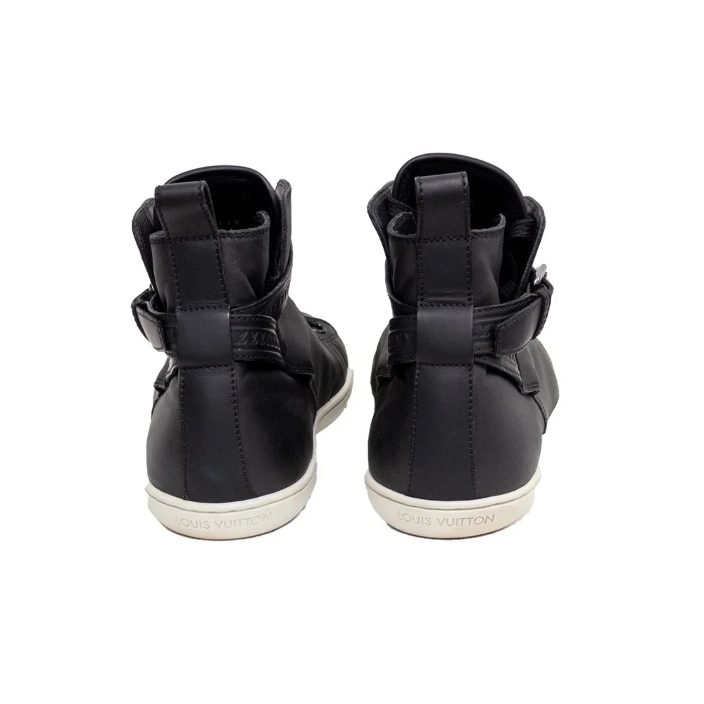 Louis Vuitton Falcon High Top Sneakers Black Leather LV Strap Trainers UK 8 US 9 - Picture 5 of 13